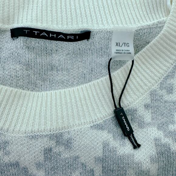 T Tahari Houndstooth Cashmere Blend Knit Sweater Gray Fall Chic Old Money XL NWT - Picture 7 of 9